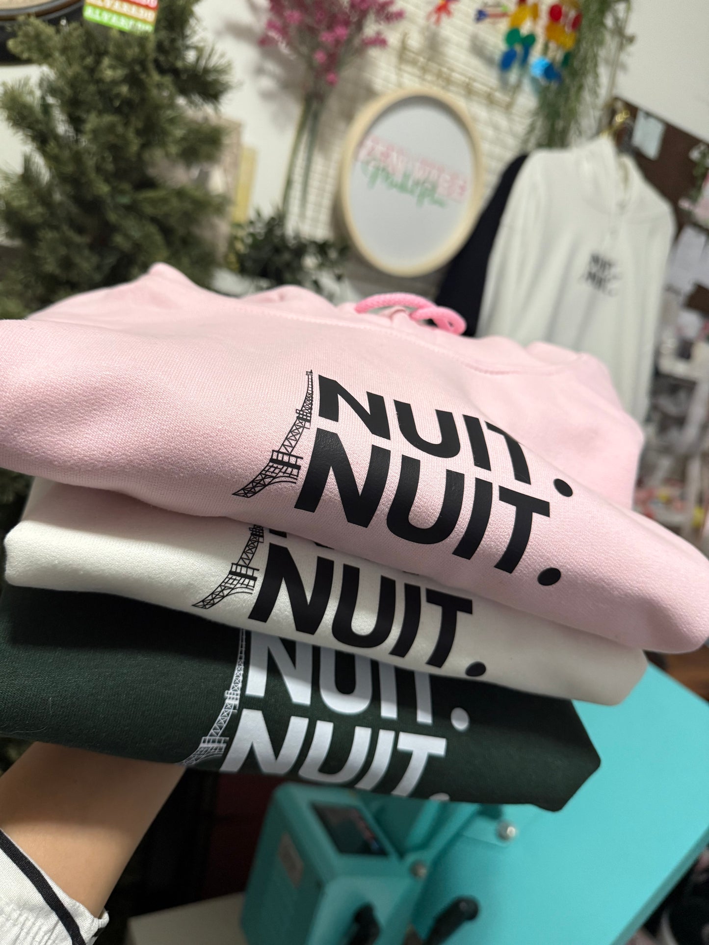 Nuit.Nuit.Eiffel Tower Hoodie pocket size center chest| Adult Unisex