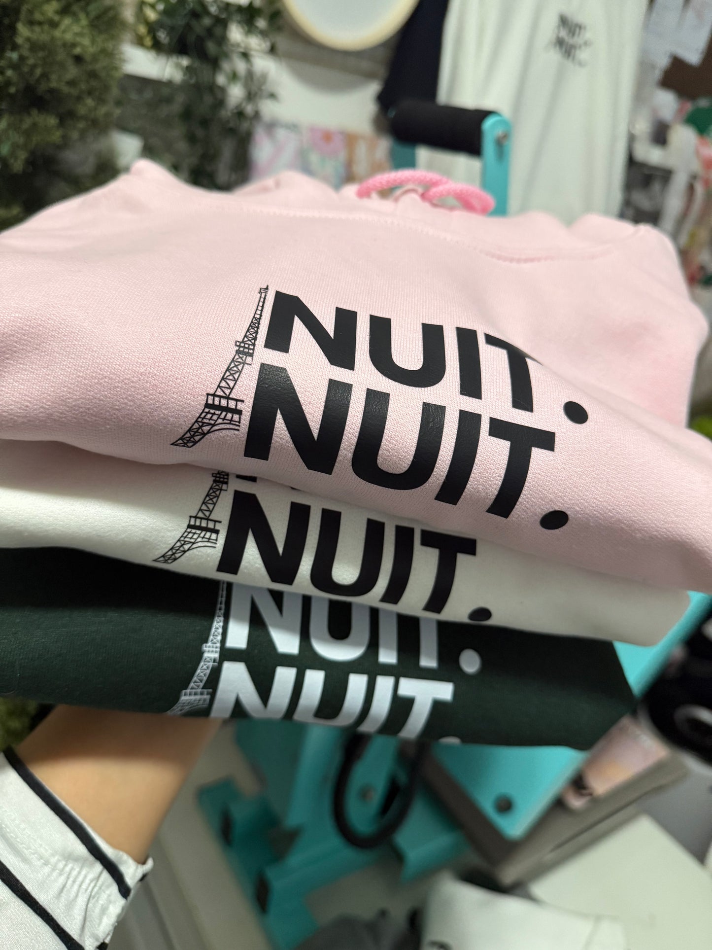 Nuit.Nuit.Eiffel Tower Hoodie pocket size center chest| Adult Unisex