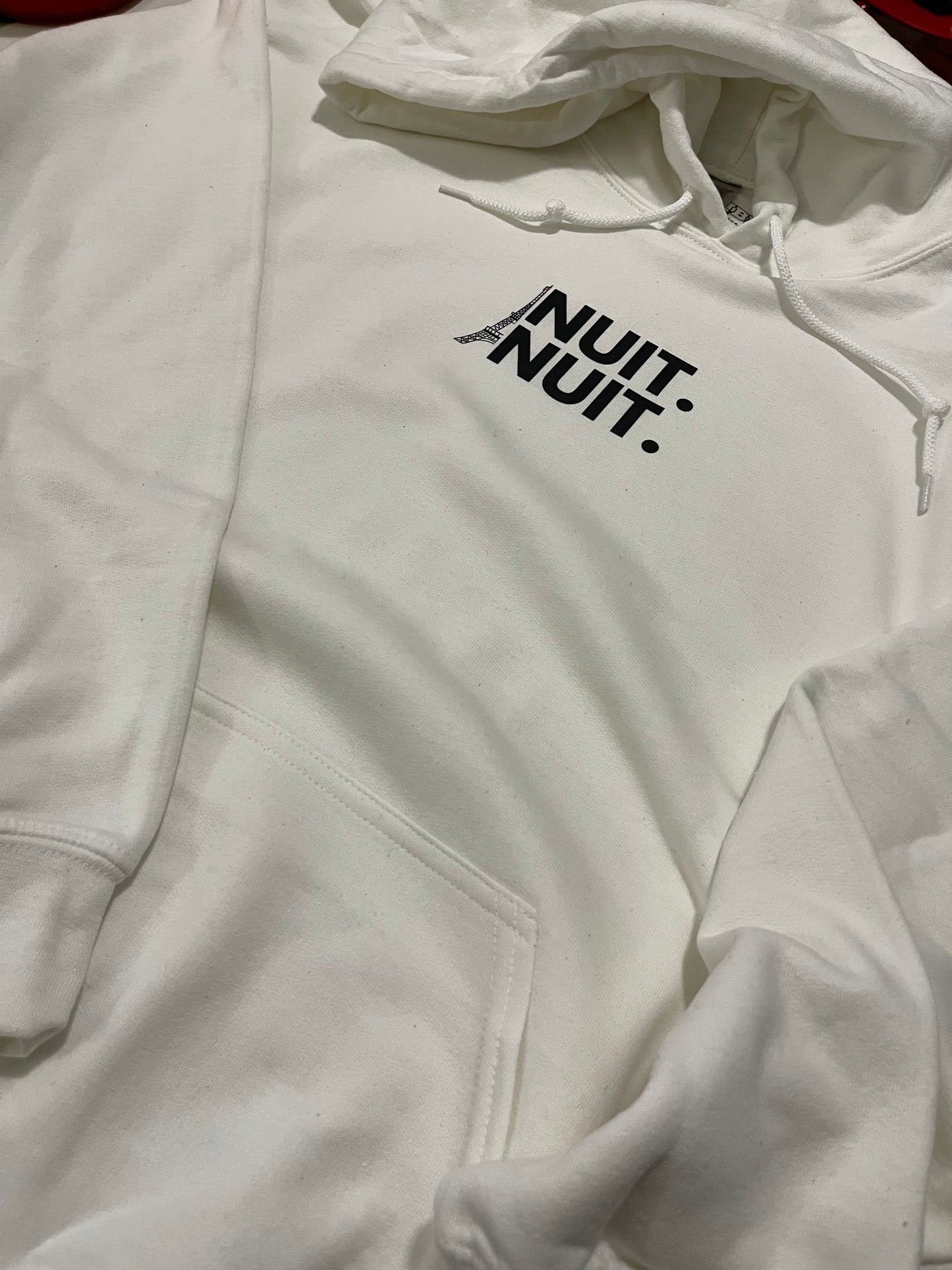 Nuit.Nuit.Eiffel Tower Hoodie pocket size center chest| Adult Unisex