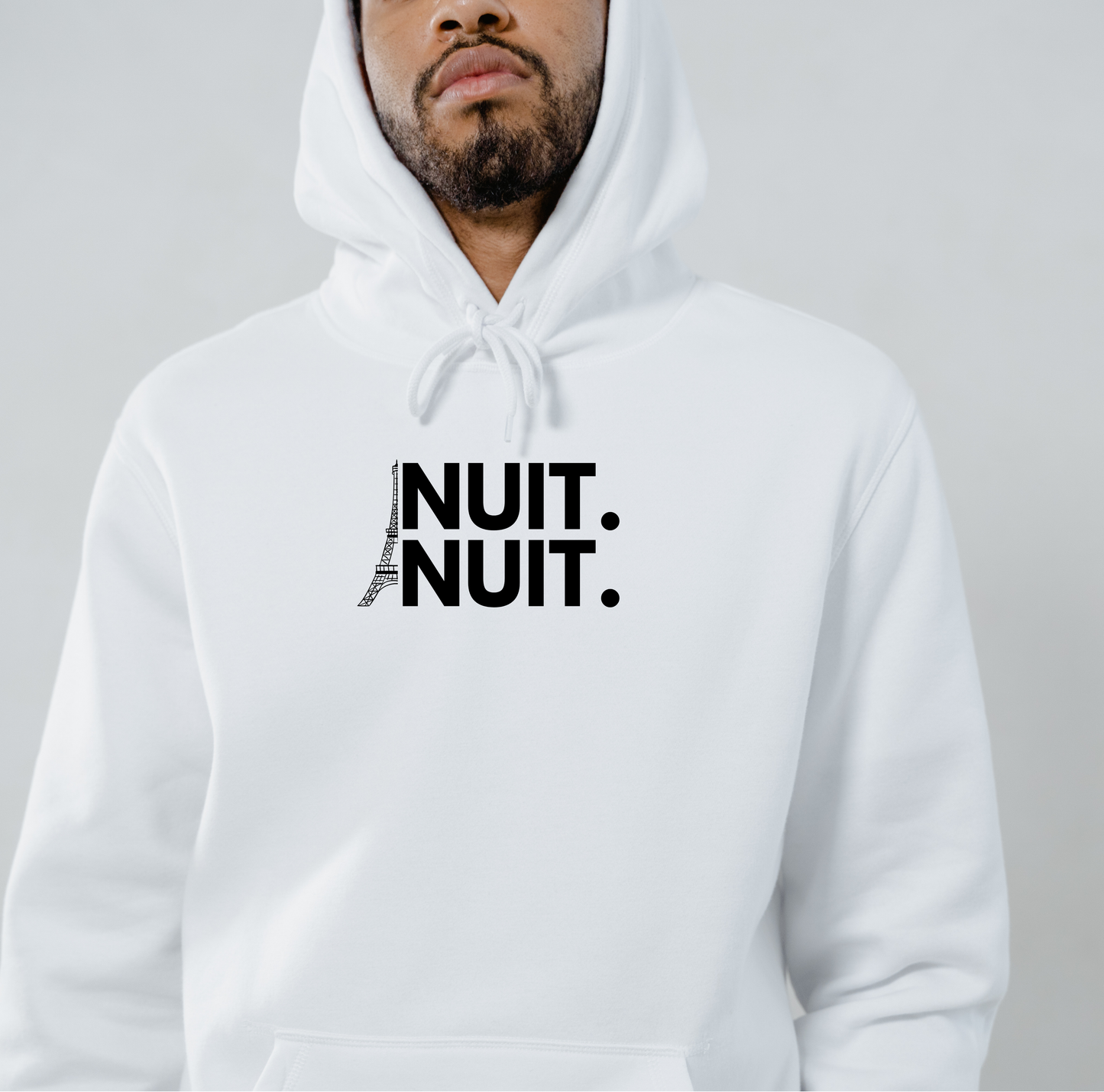 Nuit.Nuit.Eiffel Tower Hoodie pocket size center chest| Adult Unisex