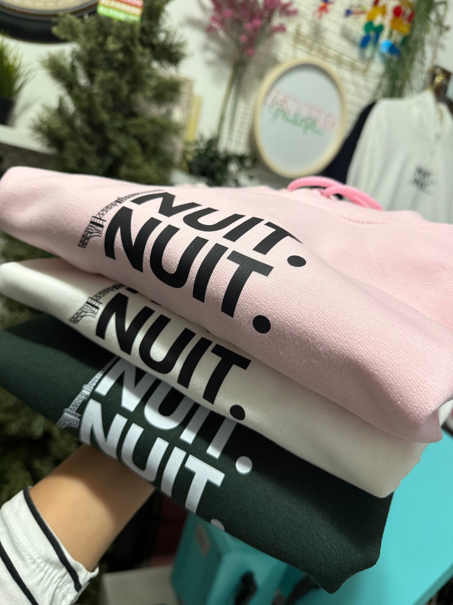 Nuit.Nuit.Eiffel Tower Hoodie pocket size center chest| Adult Unisex