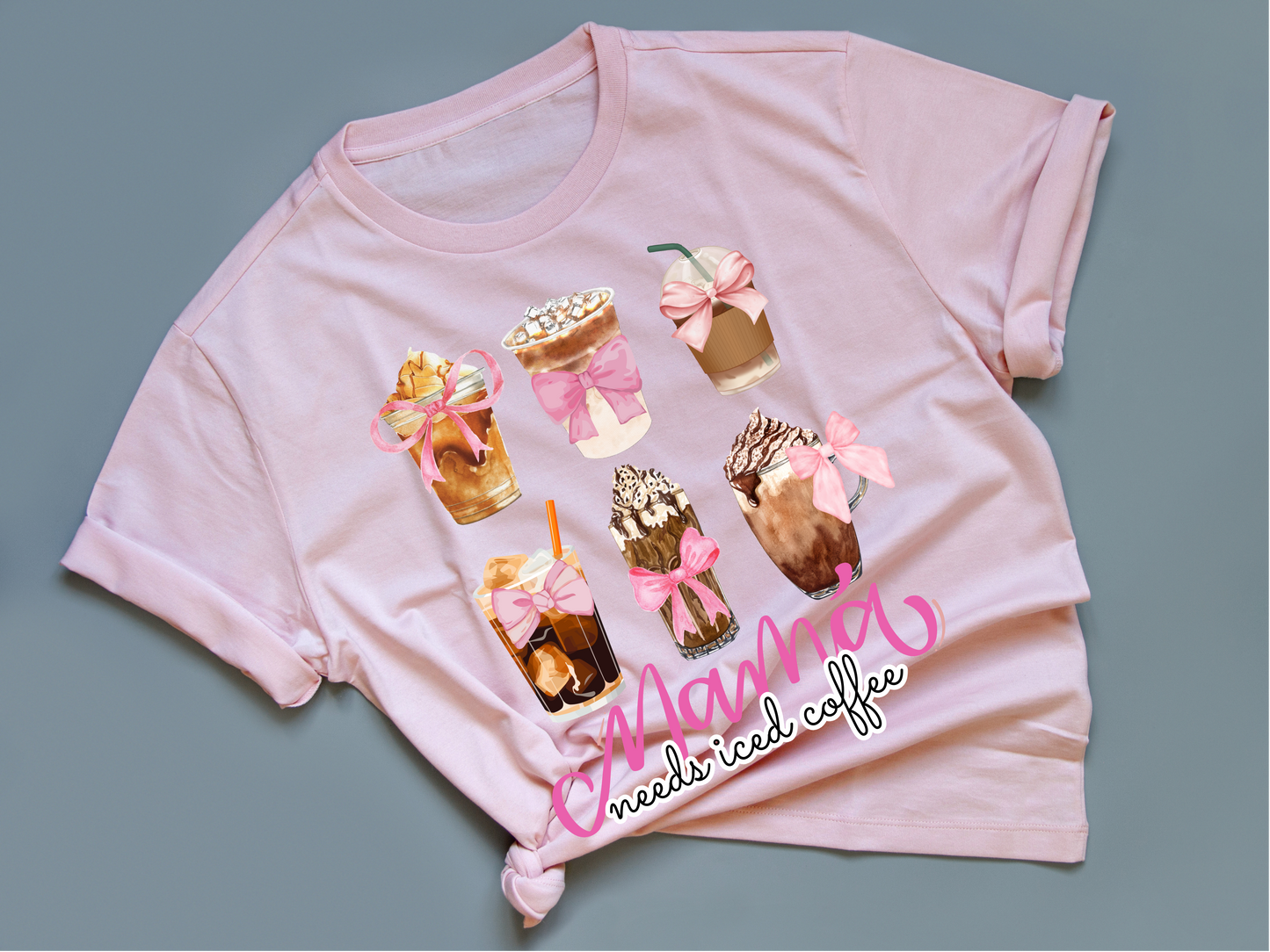 Mama needs iced coffee- pink ribbon tee | adult unisex
