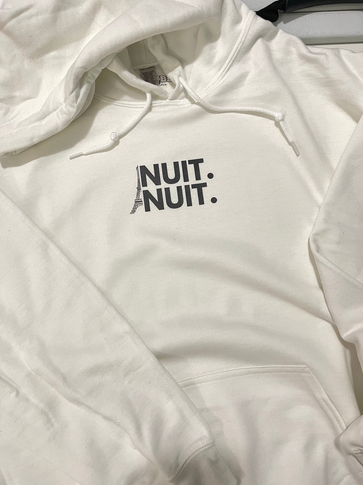 Nuit.Nuit.Eiffel Tower Hoodie pocket size center chest| Adult Unisex