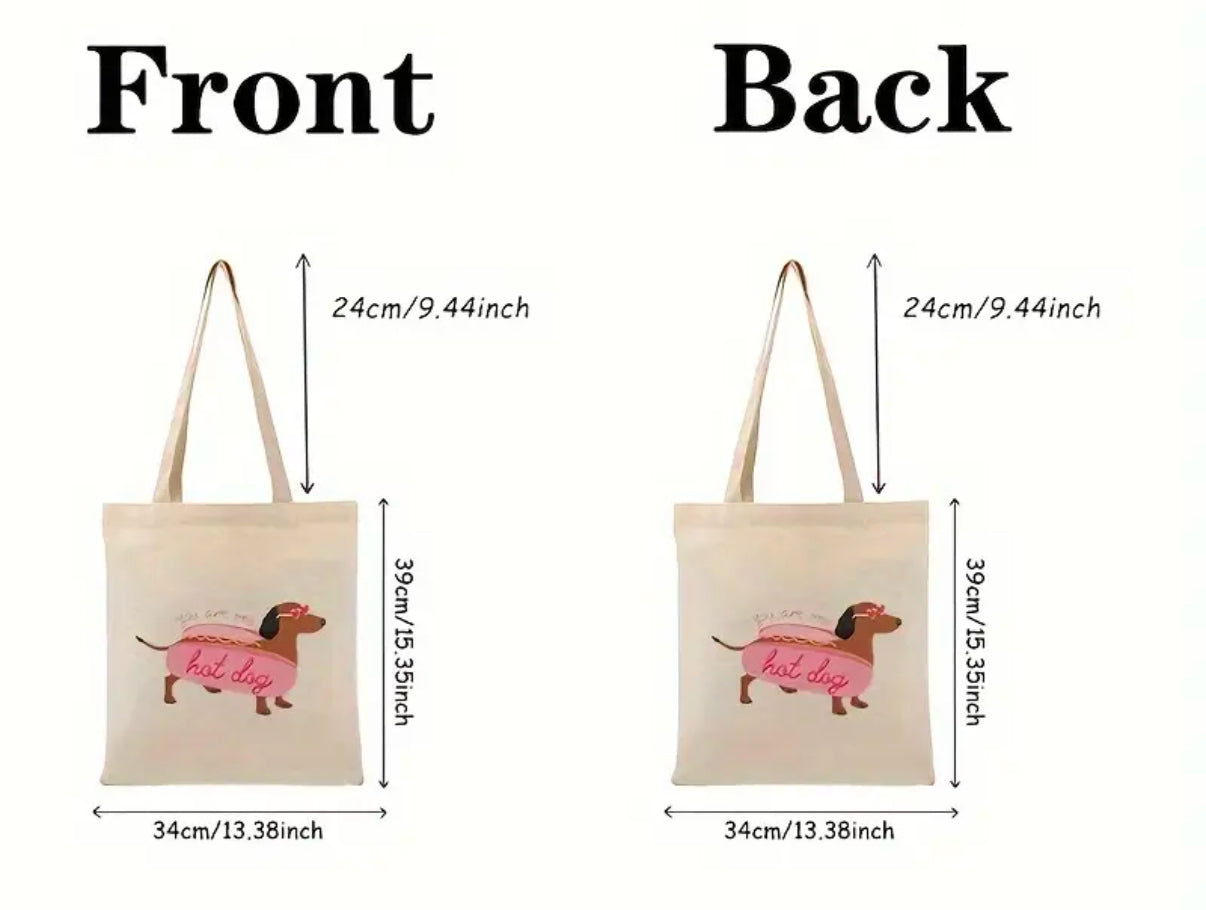 Chic Embroidered Dachsund Hot Dog canvas tote | 2 sided | pet lover | limited stocks