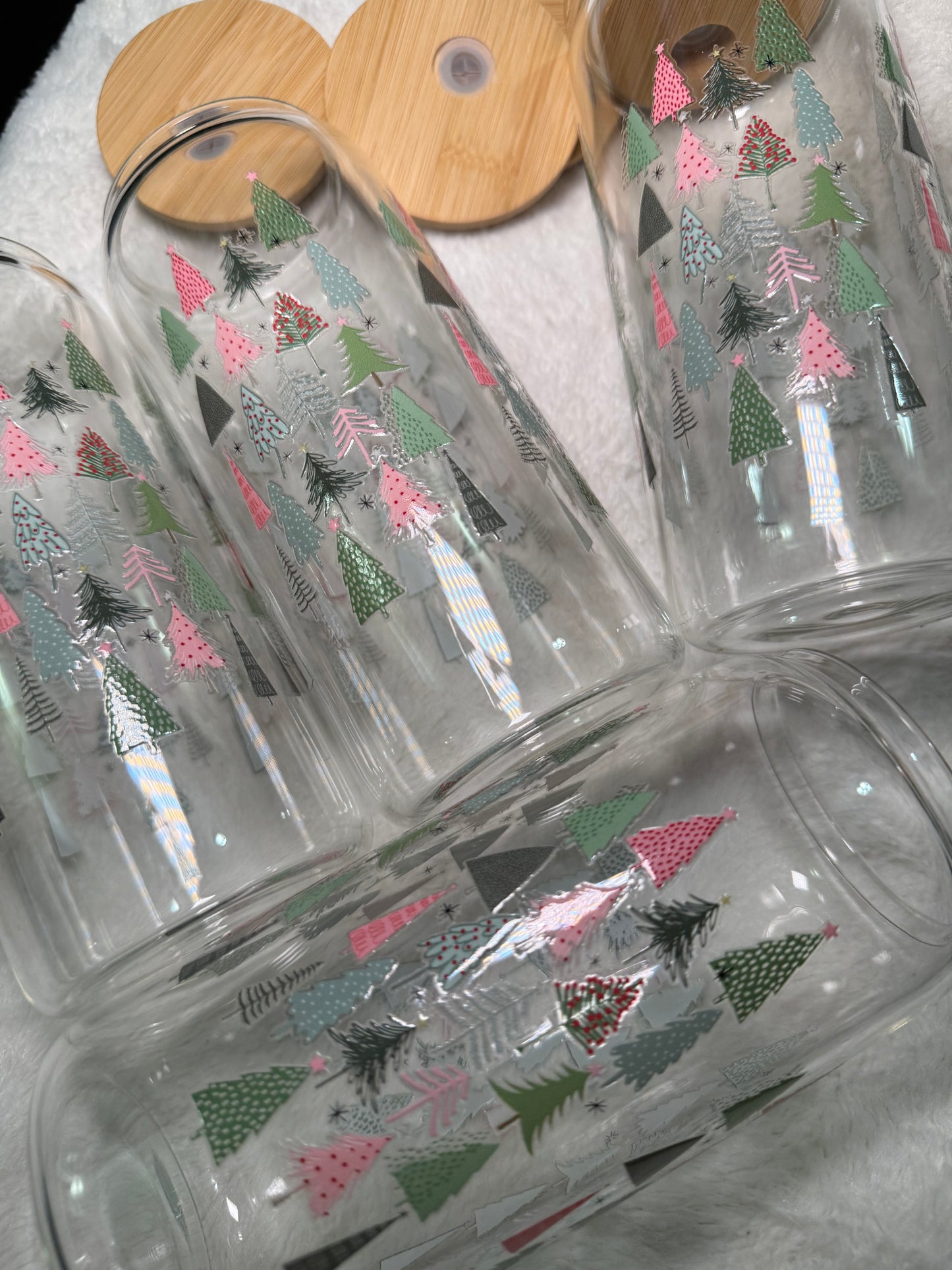 Pinkish Christmas Trees beercan glasscup set | 20 oz
