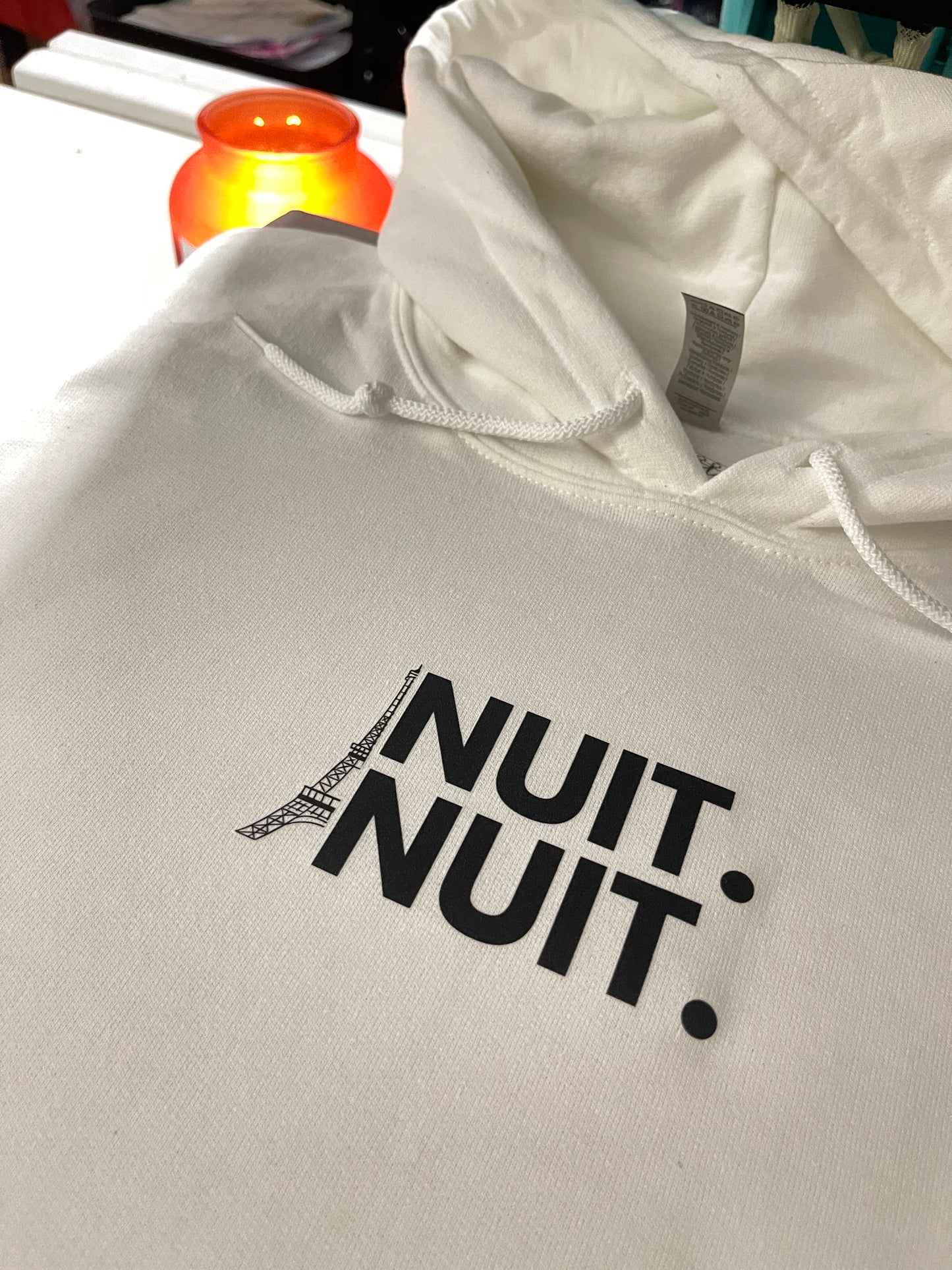 Nuit.Nuit.Eiffel Tower Hoodie pocket size center chest| Adult Unisex