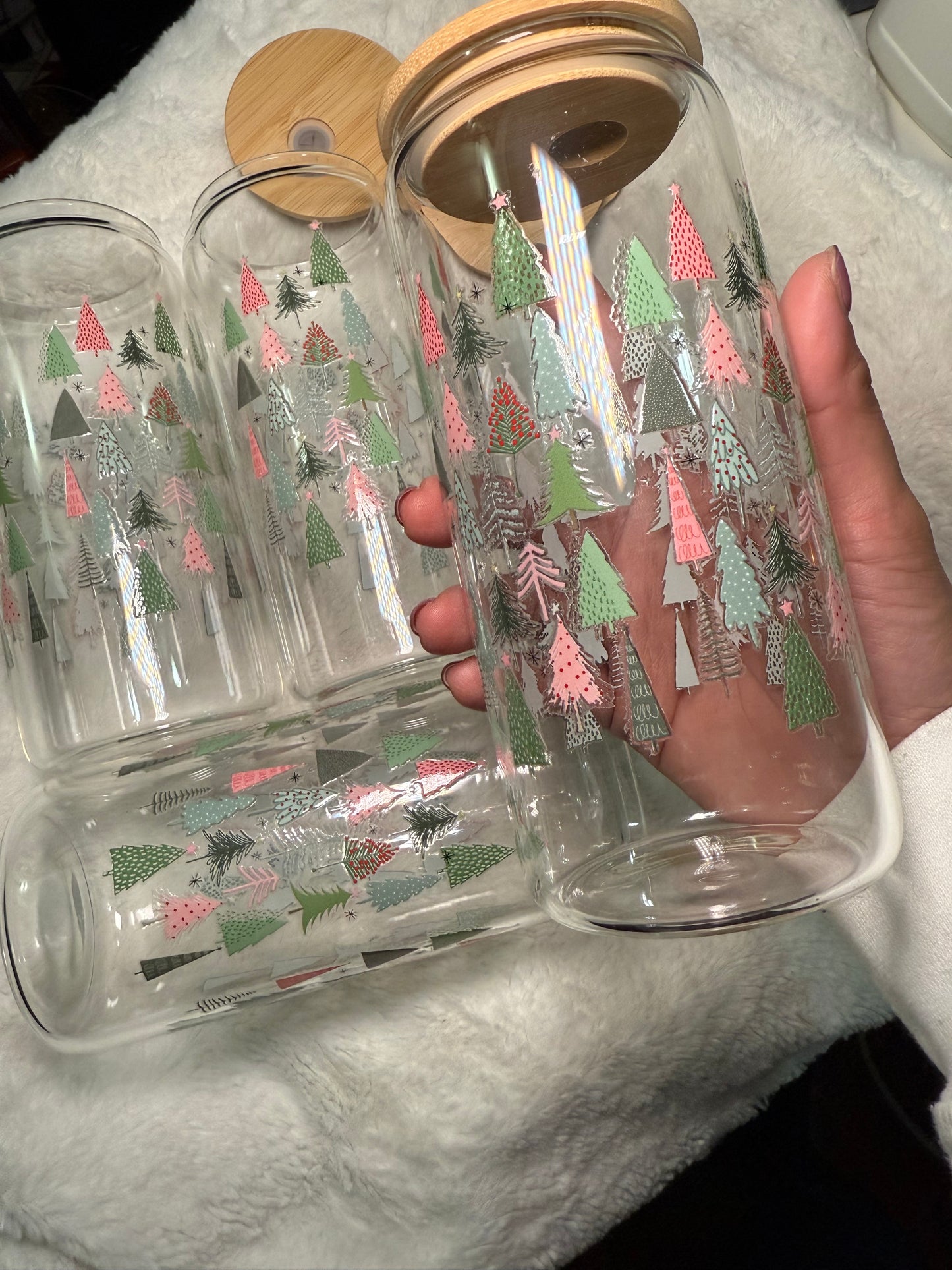 Pinkish Christmas Trees beercan glasscup set | 20 oz