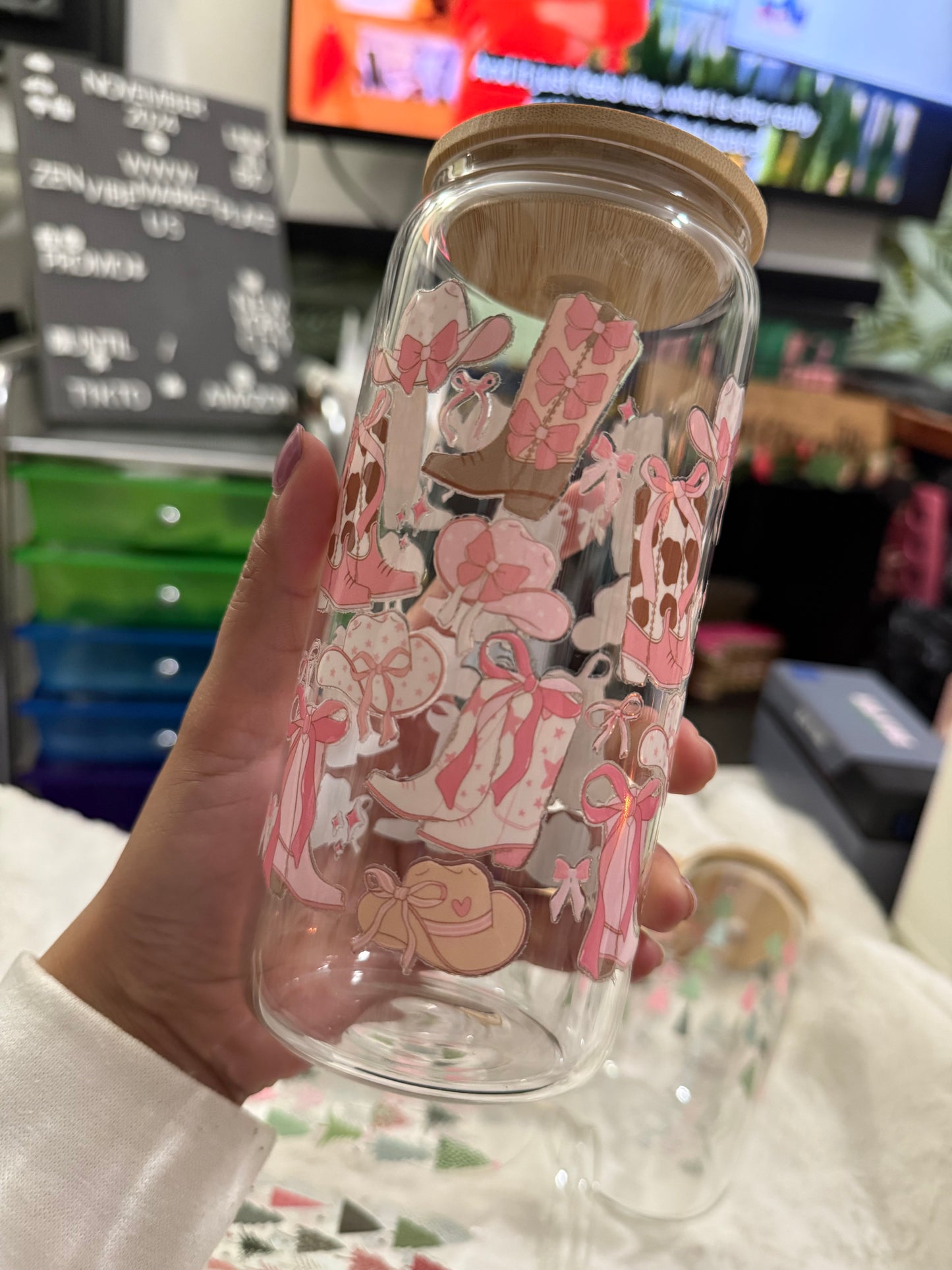 Pink Ribbon cowgirl boots and hats beercan glasscup set | 20 oz