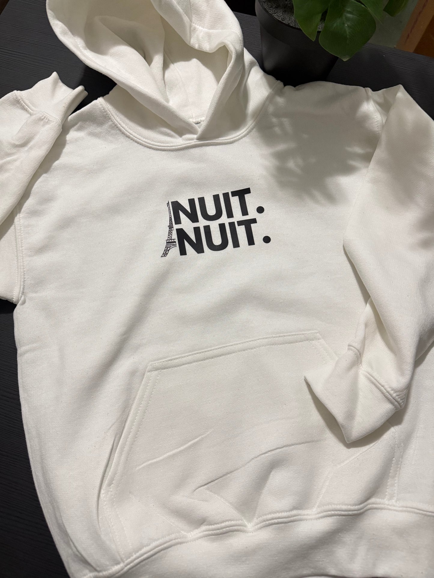 Nuit.Nuit.Eiffel Tower Hoodie pocket size center chest| YOUTH/KID Unisex size