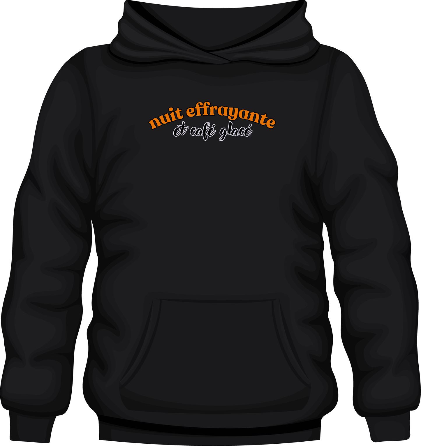 nuit effrayante et café glacé Hoodie | orange font | full chest print | Adult Unisex
