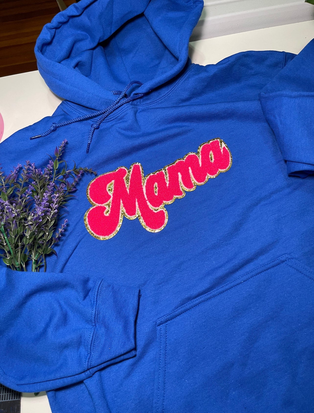 Mama Pink Chenille Patch Hoodie | adult Unisex size
