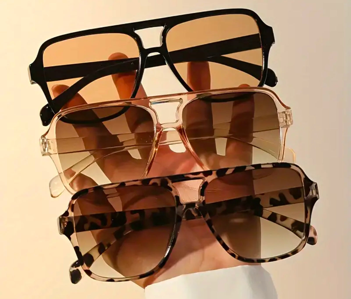 Super Chic Square Sunglasses | plastic lightweight | double bridge fashion sunglasses | adult size | 1 piece | low stock