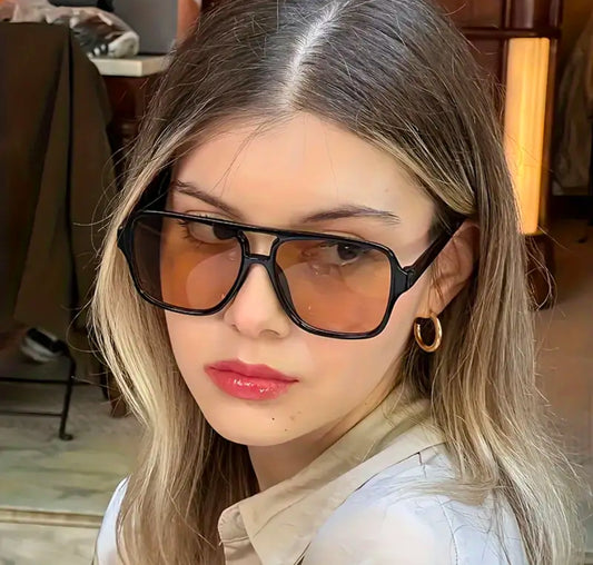 Super Chic Square Sunglasses | plastic lightweight | double bridge fashion sunglasses | adult size | 1 piece | low stock