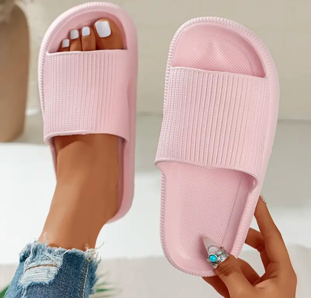Solid Color Soft slip-on Pillow slides | lightweight footwear | open toe | Adult size | Flat Heel | EVA material | Limited Stocks