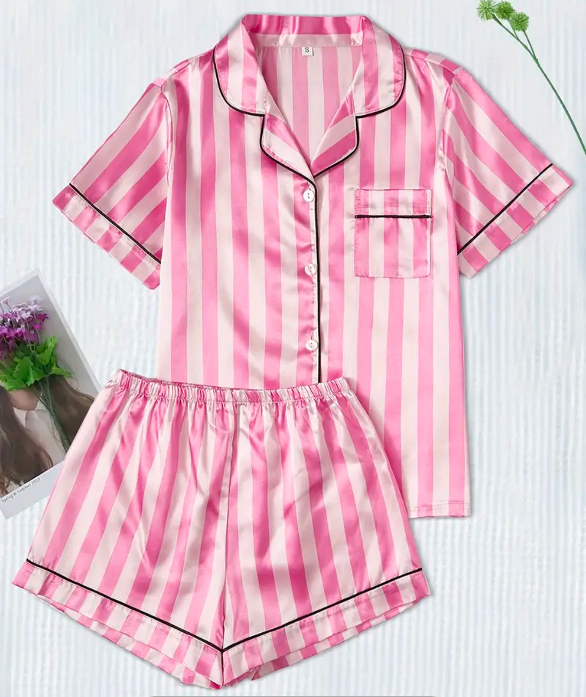 Pink Stripes Pajama set | button down top+shorts | short sleeves | Women's Pajama Set | Adult | Limited Stocks