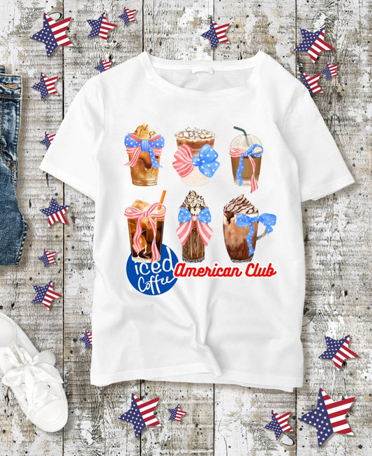 Iced Coffee American Club- bow tee | adult Unisex size | crewneck