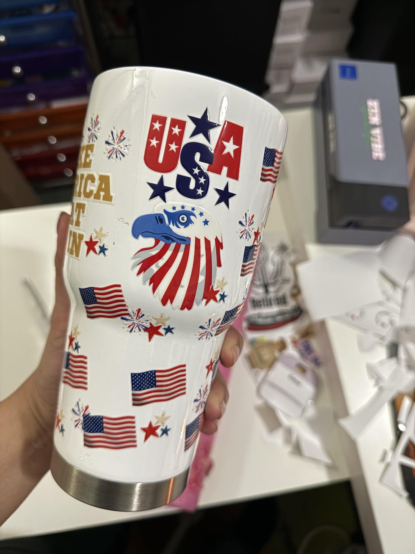MAGA- Make America Great Again USA EAGLE Insulated Tumbler with Lid | Hot/Cold | 30fl oz | White