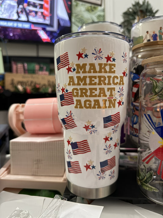 MAGA- Make America Great Again USA EAGLE Insulated Tumbler with Lid | Hot/Cold | 30fl oz | White