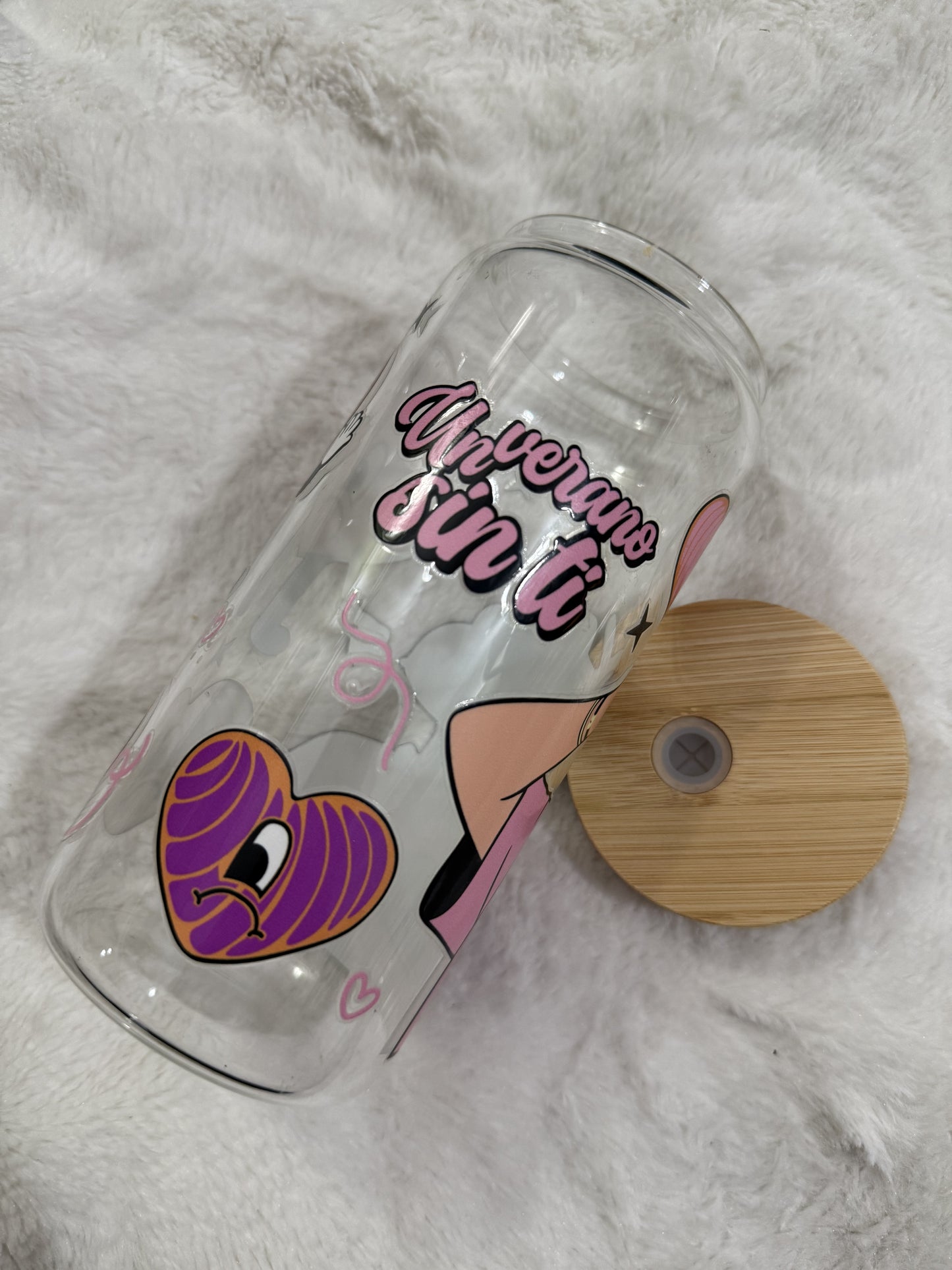Un Verano Sin Ti pink Bad Bunny beercan glasscup set | 20 oz | Permanent UV DTF | Clearance Sale