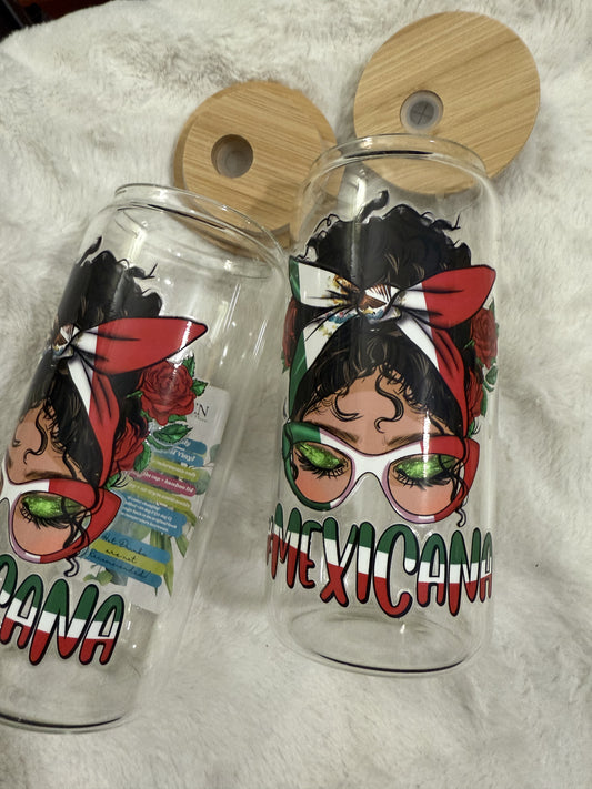 Mexicana Lady beercan glasscup set | 20 oz | One side only Permanent UV DTF | Clearance Sale