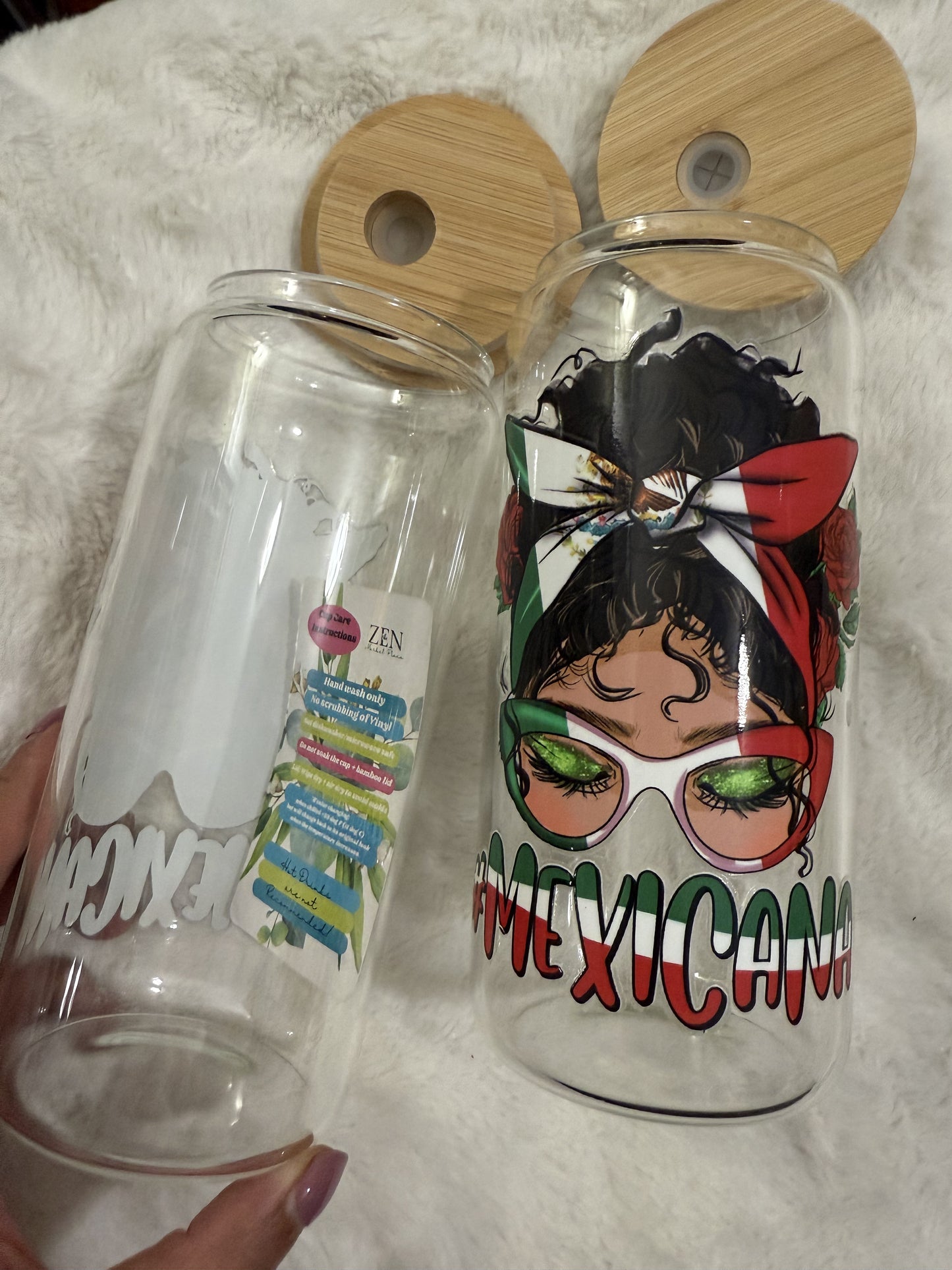 Mexicana Lady beercan glasscup set | 20 oz | One side only Permanent UV DTF | Clearance Sale