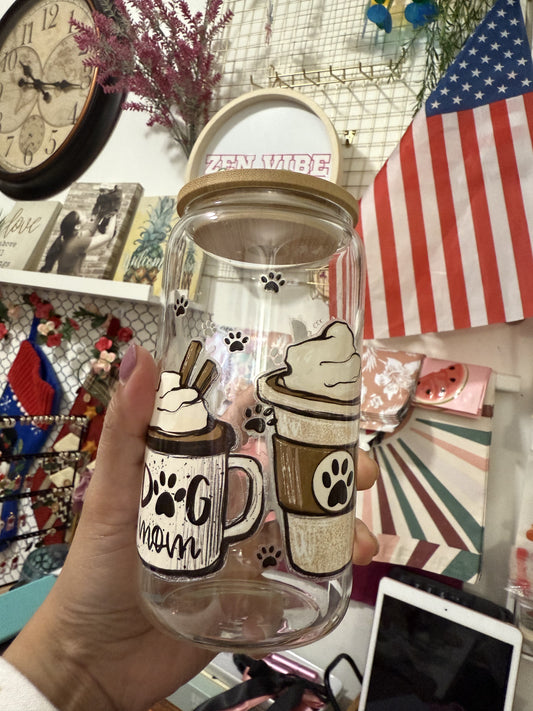 Dog Mom Paws beercan glasscup set | 16 oz | Permanent UV DTF | Clearance Sale