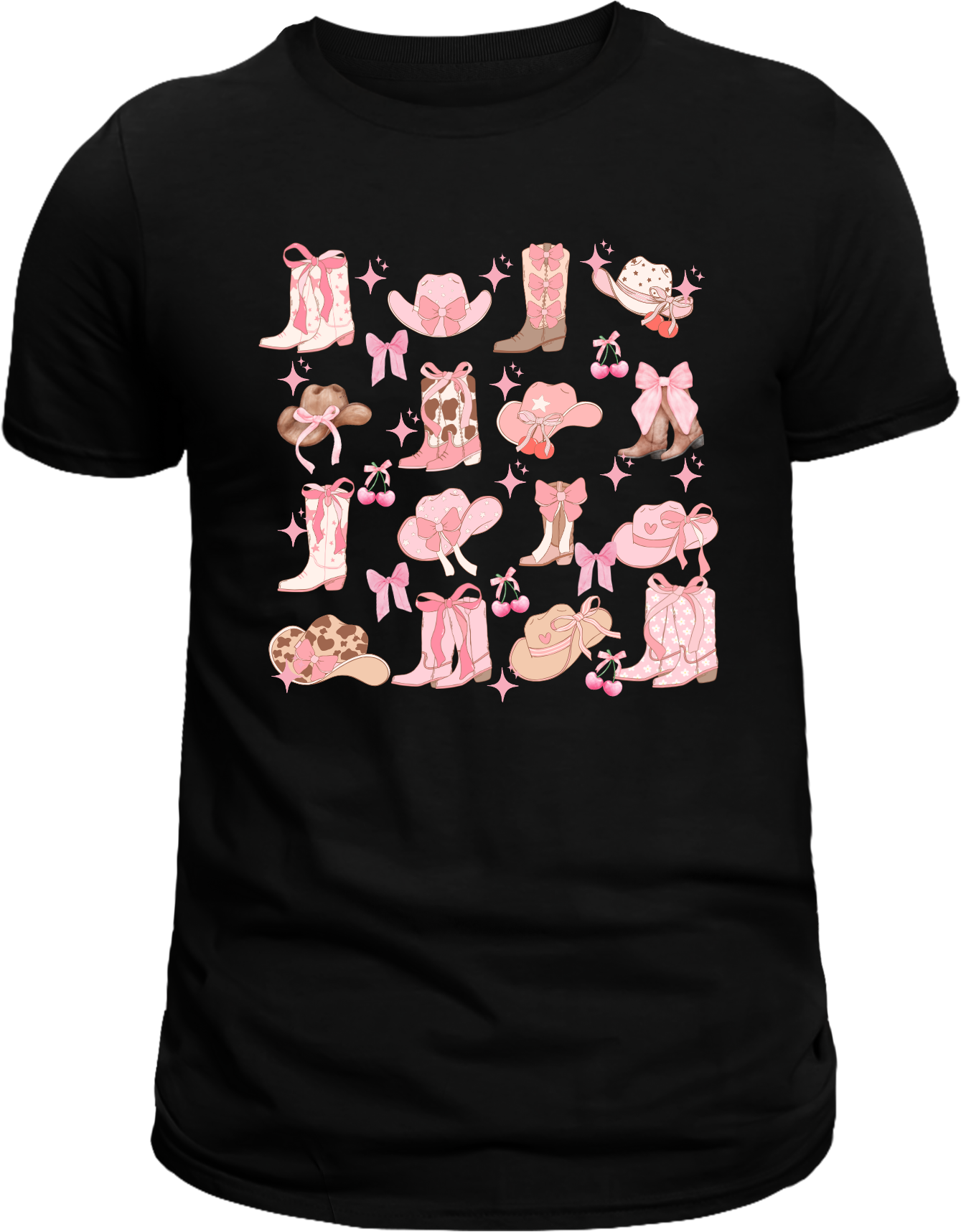 Pink Cowgirl Boots+ Hats Tee | Full Front Print | adult Unisex size | crewneck