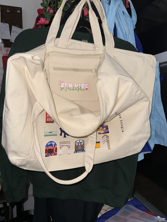 The Concrete Jungle-Best of NYC Canvas Tote with zipper | Large size | with small interior pocket