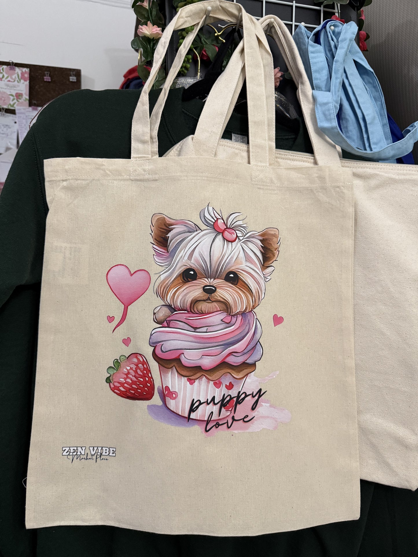 Pink Puppy Love Cupcake Tote | Standard size | one side print
