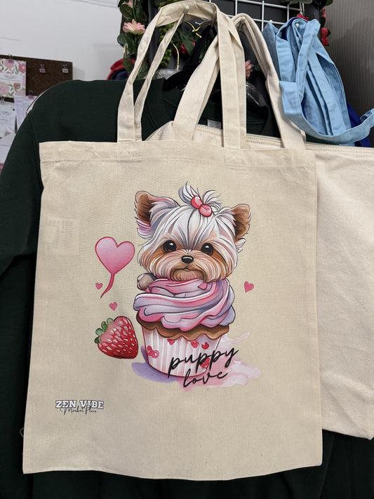 Pink Puppy Love Cupcake Tote | Standard size | one side print