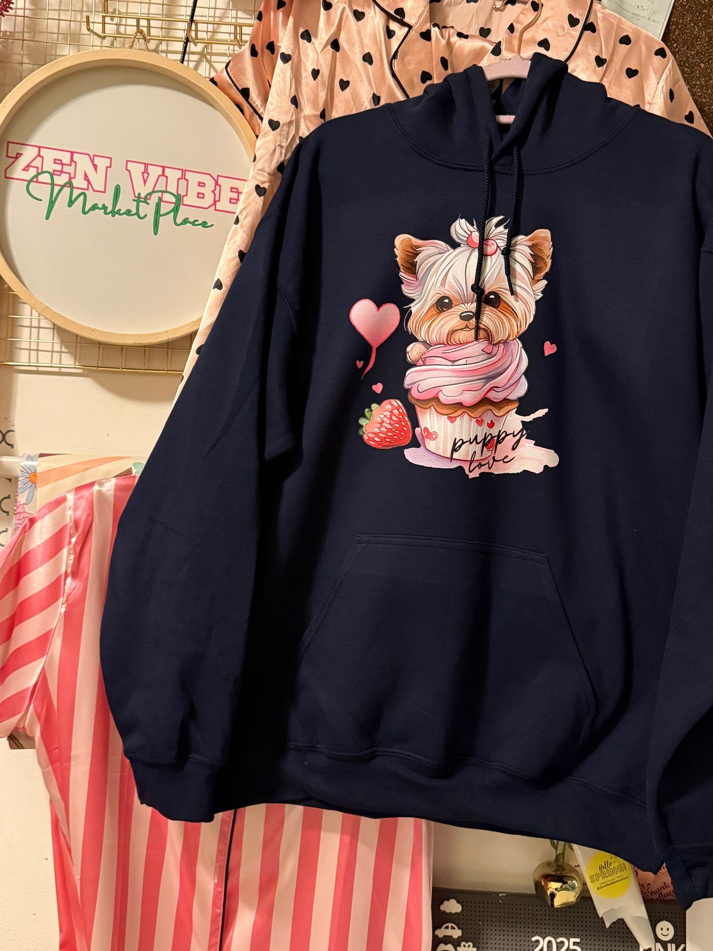 Pink Puppy Love Cupcake HOODIE | Adult UNISEX size