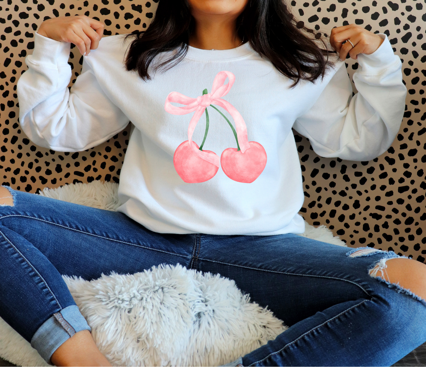 Pink Bow + Double Pink Cherries Sweatshirt | Adult Unisex | full chest print