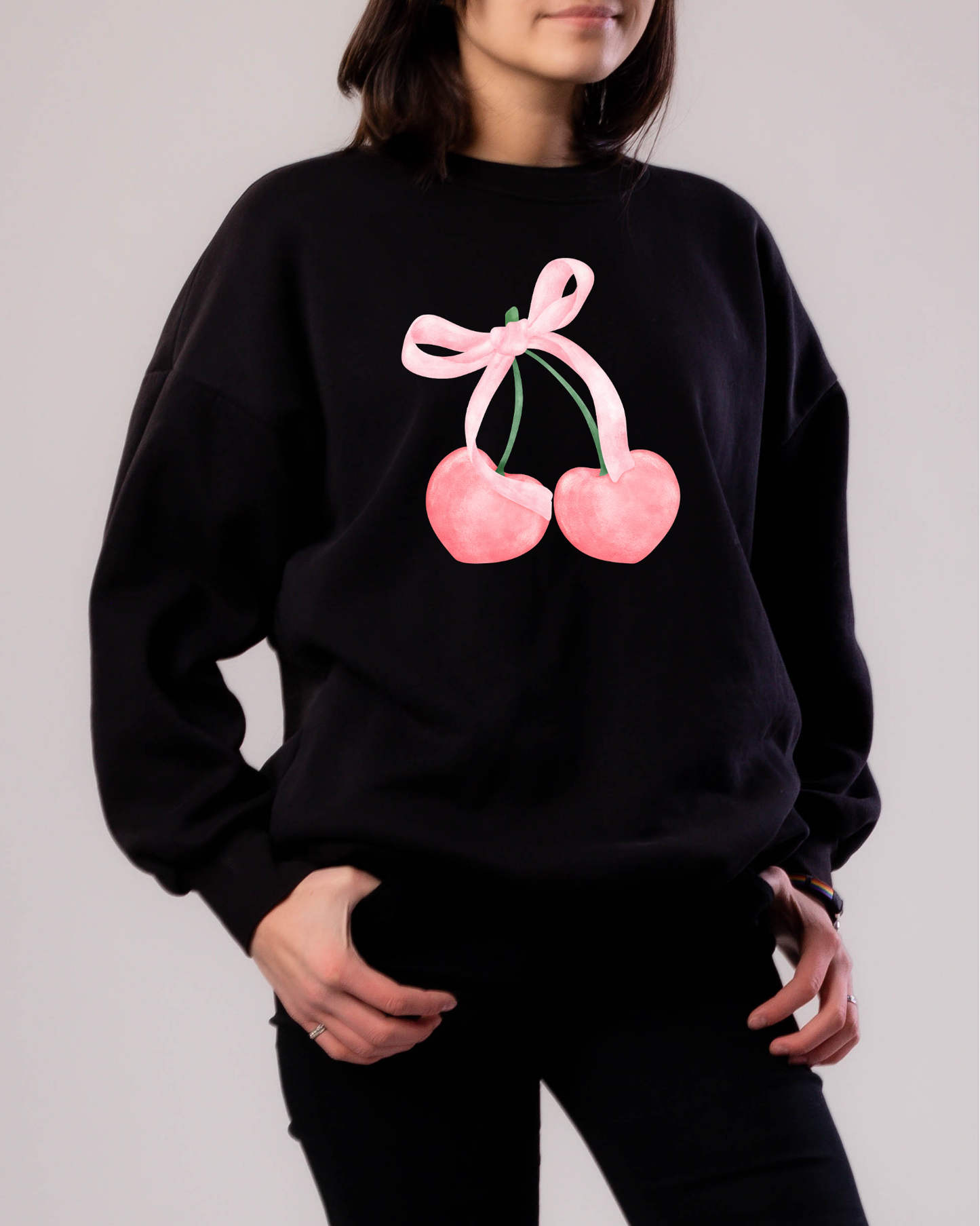 Pink Bow + Double Pink Cherries Sweatshirt | Adult Unisex | full chest print