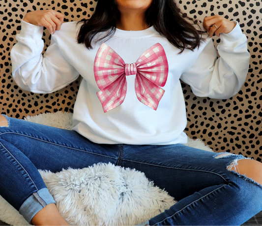 Big Pink Plaid Bow Sweatshirt | Adult Unisex | full chest print