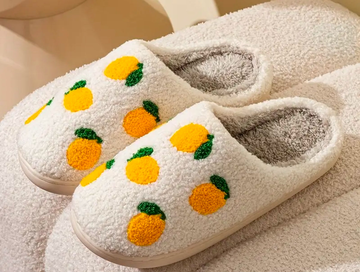 Fruit Pattern warm indoor slippers | Small Lemons | lightweight with soft fleece lining | Limited Stocks