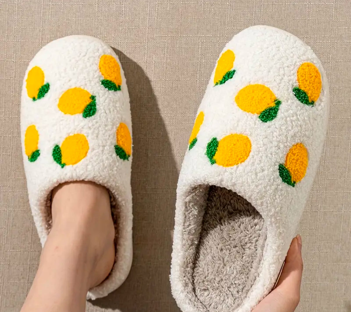 Fruit Pattern warm indoor slippers | Small Lemons | lightweight with soft fleece lining | Limited Stocks