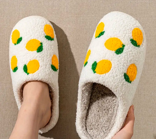 Fruit Pattern warm indoor slippers | Small Lemons | lightweight with soft fleece lining | Limited Stocks
