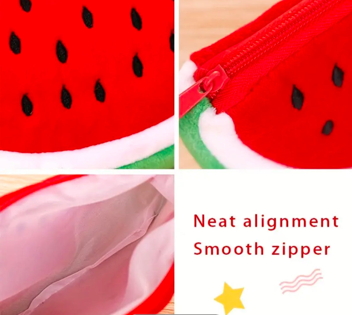 Cartoon Fruit Plush Accessories Purse with Zipper | Red Watermelon shape | Soft Elastic Fabric