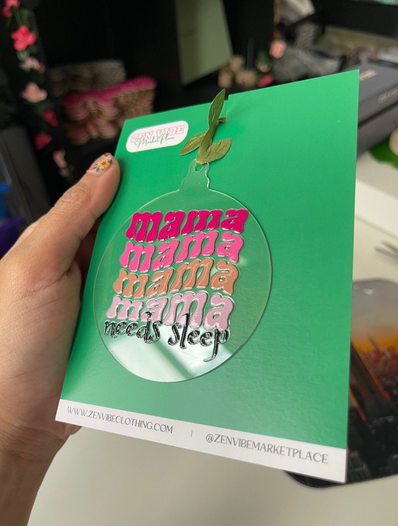 Mama wave needs sleep Ornament | Pink Ombre | RoundClearAcrylic | Accessories