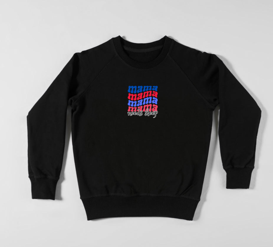Mama wave needs sleep Sweatshirt | red+blue print | pocket size center chest| Adult Unisex
