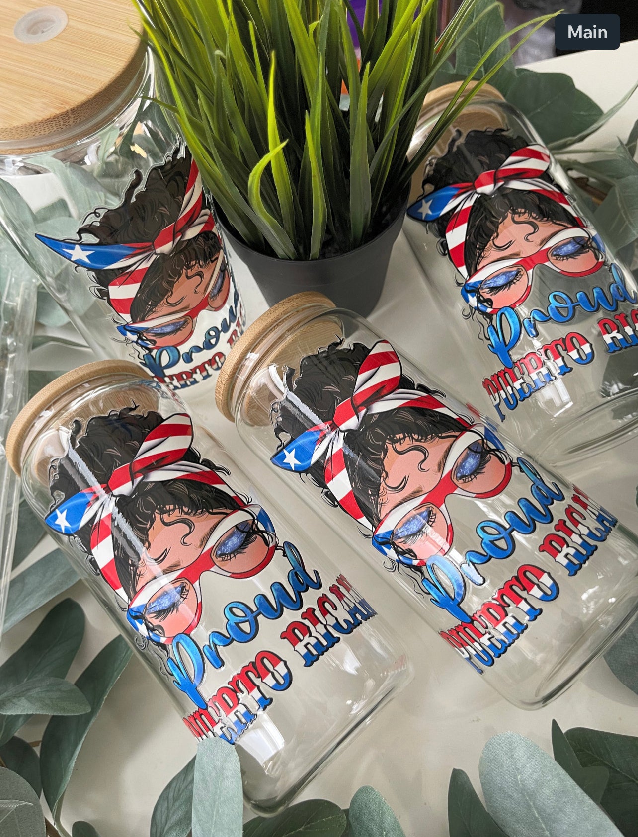 Proud Puerto Rican Lady beercan glasscup set | 20 oz | One side only Permanent UV DTF | Clearance Sale