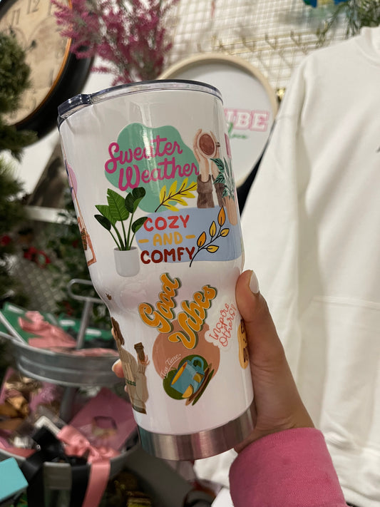 Warm+Cozy Fall Daily Reminder Insulated Tumbler with Lid | Hot/Cold | 30fl oz | White