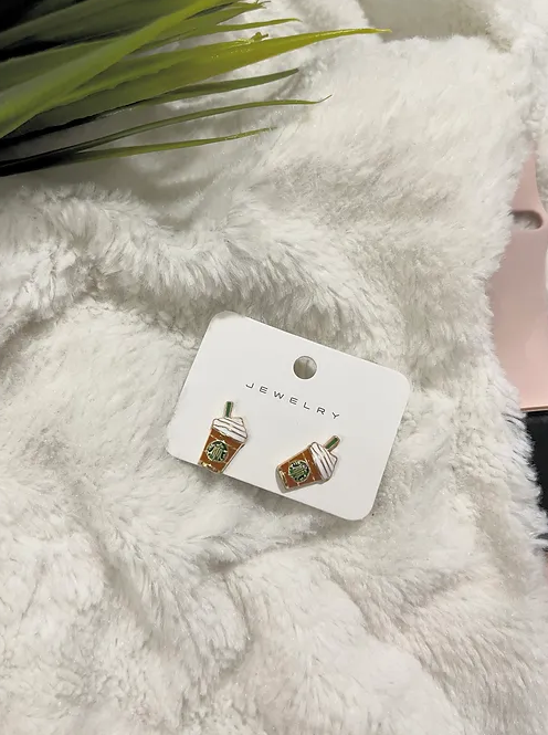 Frapuccino Cup Stud Earrings | Brown | Alloy Fashion Accessory | 1pair |