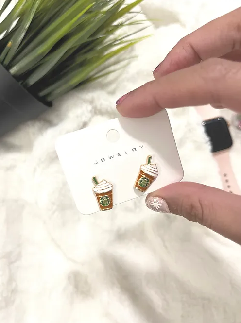 Frapuccino Cup Stud Earrings | Brown | Alloy Fashion Accessory | 1pair |