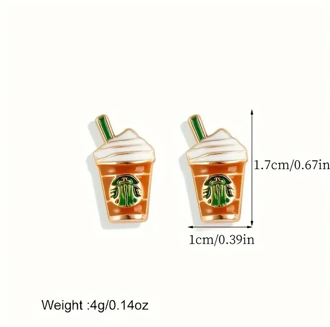 Frapuccino Cup Stud Earrings | Brown | Alloy Fashion Accessory | 1pair |
