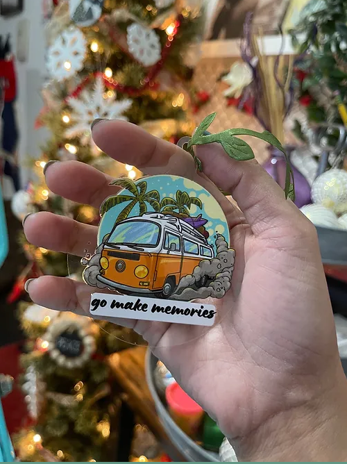 Orange MiniVan GoMakeMemories Ornament | RoundClearAcrylic | Accessories