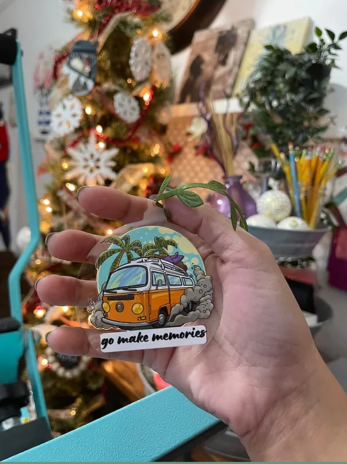 Orange MiniVan GoMakeMemories Ornament | RoundClearAcrylic | Accessories