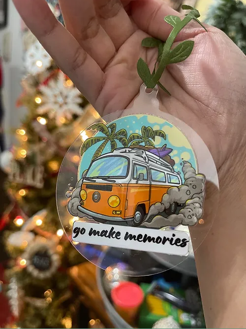 Orange MiniVan GoMakeMemories Ornament | RoundClearAcrylic | Accessories