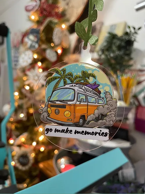 Orange MiniVan GoMakeMemories Ornament | RoundClearAcrylic | Accessories