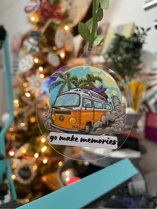 Orange MiniVan GoMakeMemories Ornament | RoundClearAcrylic | Accessories